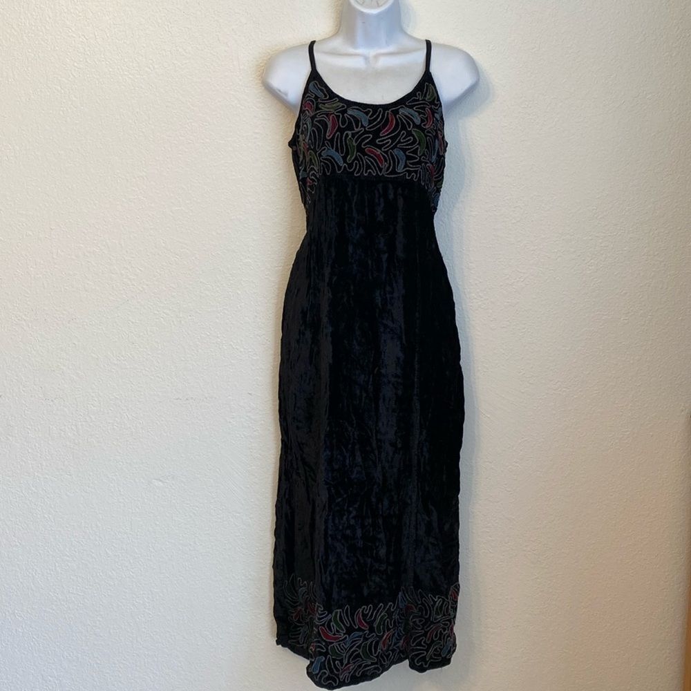 Sacred Threads Crushed Velvet Embroidered Maxi Dress Small/Medium